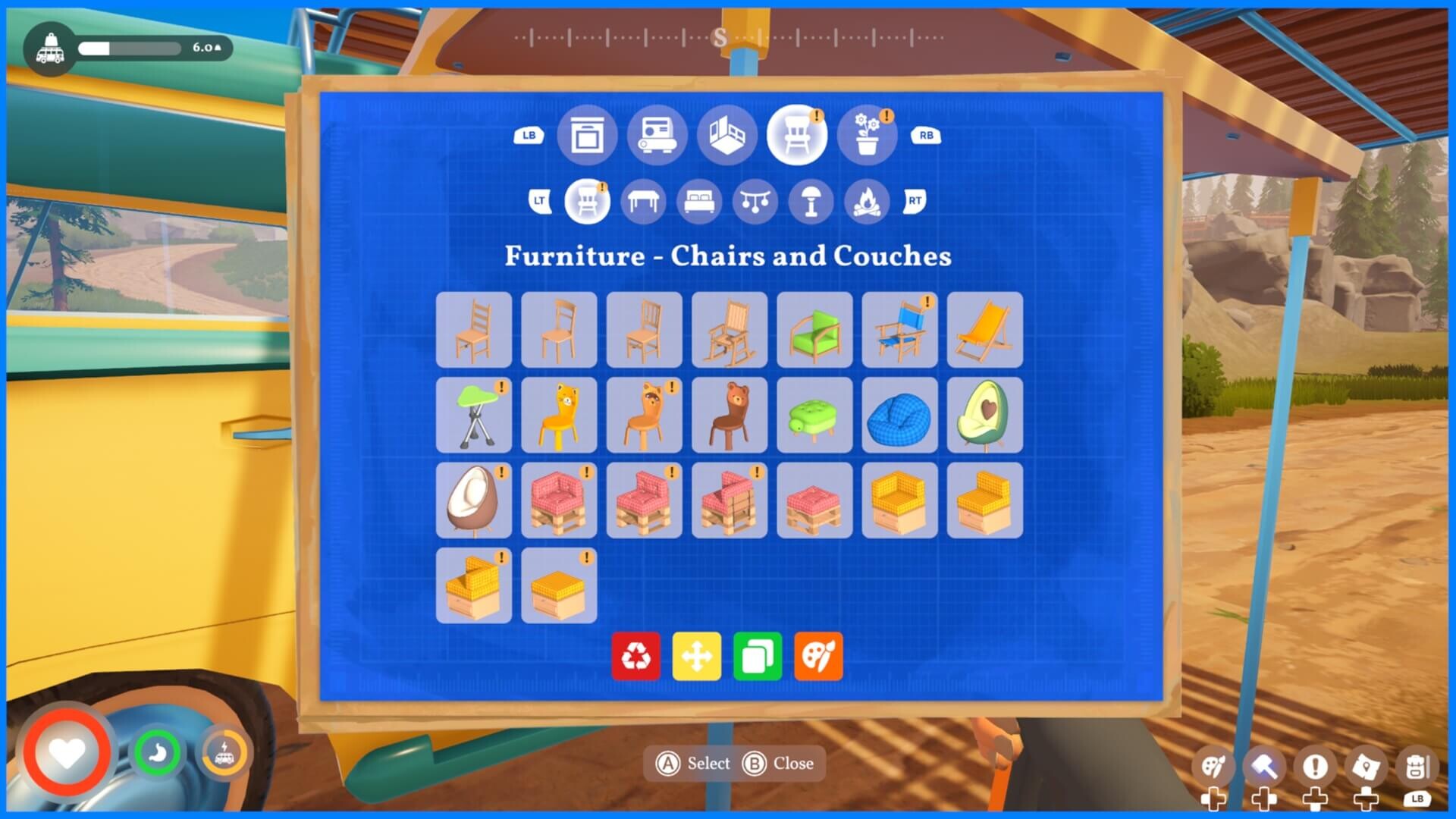 Outbound crafting and inventory menu showing item slots and recipes